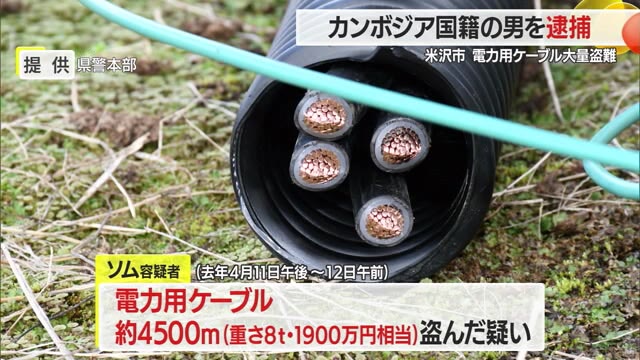 【山形】8トン・4500メートルの電力用ケーブル盗んだカンボジア国籍の男逮捕　共犯いるとみて捜査
